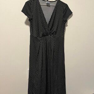 Vintage-Inspired Black Polka Dot Midi Dress Size Small